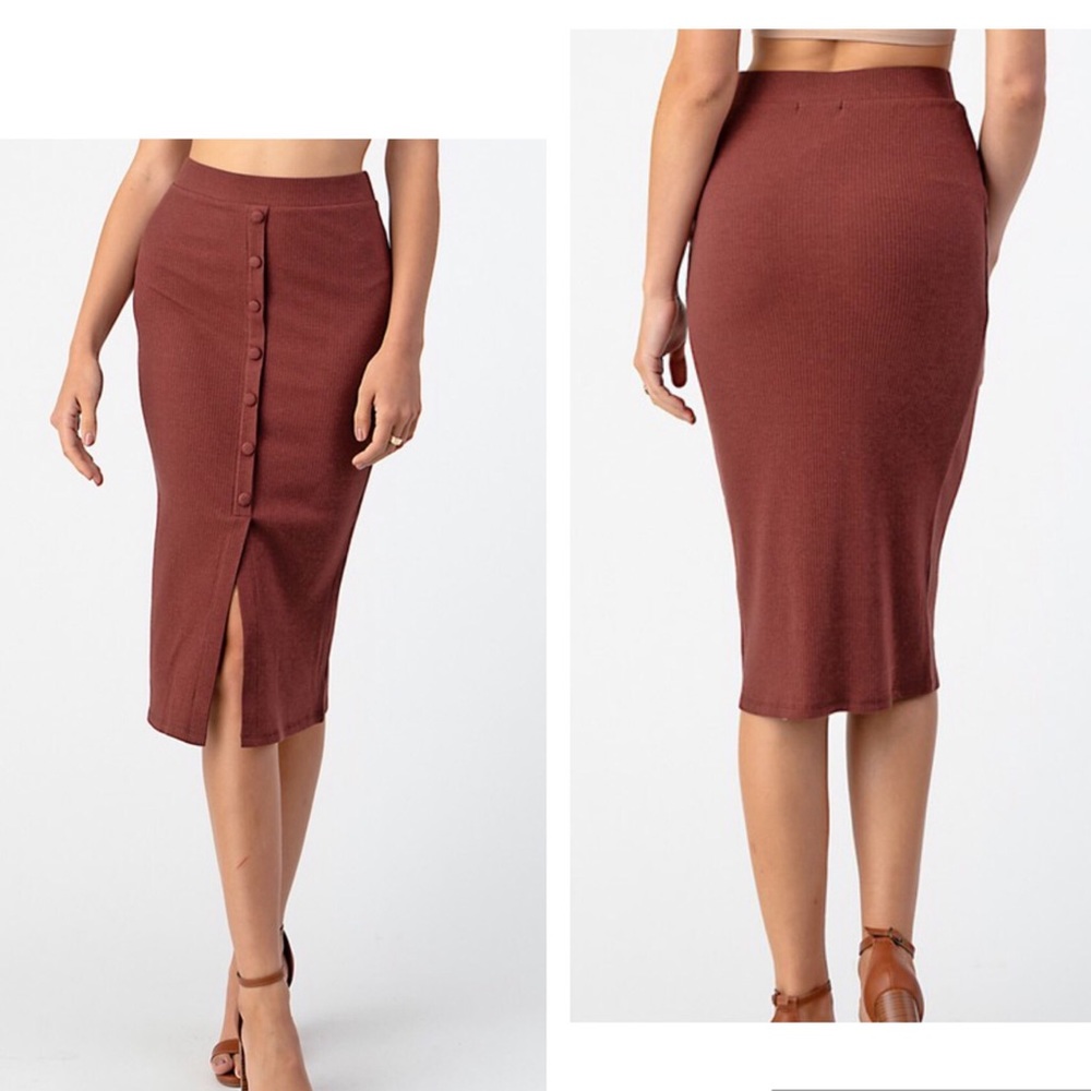 ☕️Brown Ribbed Midi Pencil Skirt 🤩 - Picture 4 of 5